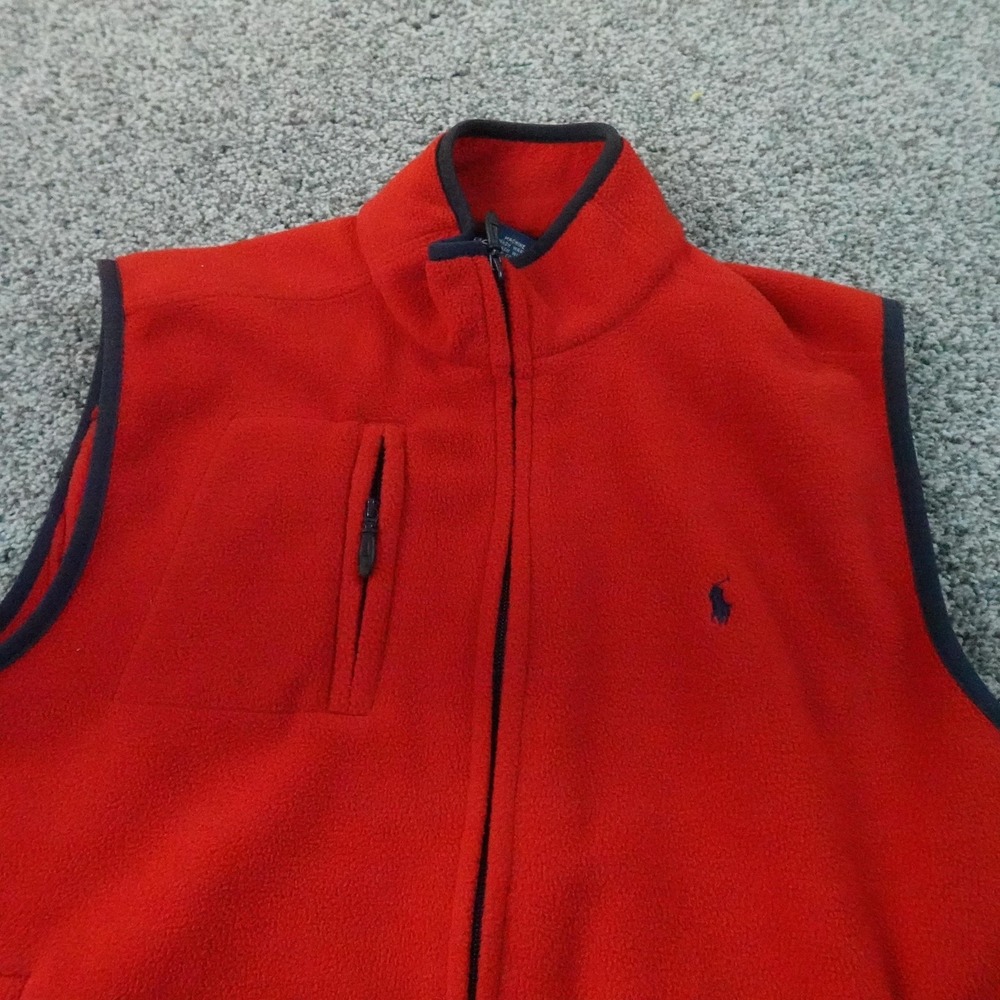 VTG Polo Ralph Lauren Vest Mens S Red Fleece Full‎ Zip Jacket Outdoor Casual 90s